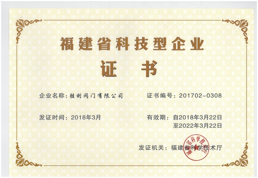 福建省科技型企业证书
